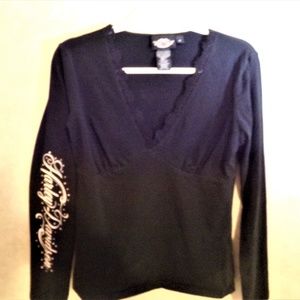 Harley Davidson Black V Neck Long Sleeve Lace Neck